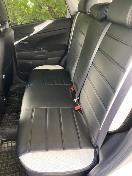 Чохли на сидіння Мітсубісі Паджеро Вагон (Mitsubishi Pajero Vagon) модельні MAX-L з екошкіри Чорно-білий 1348348074 фото