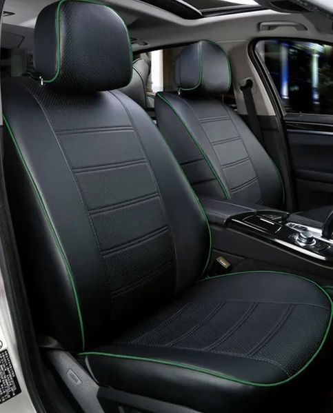 Чехлы на сиденья Мерседес W201 (Mercedes W201) модельные MAX из экокожи Черно-зеленый MAX-6290 фото